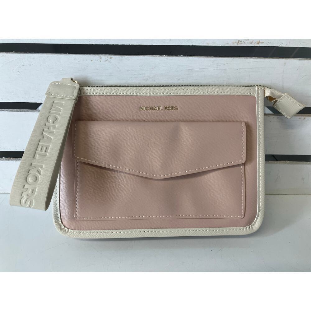 MICHAEL KORS, SMALL PINK, WHITE CLUTCH WRISTLET